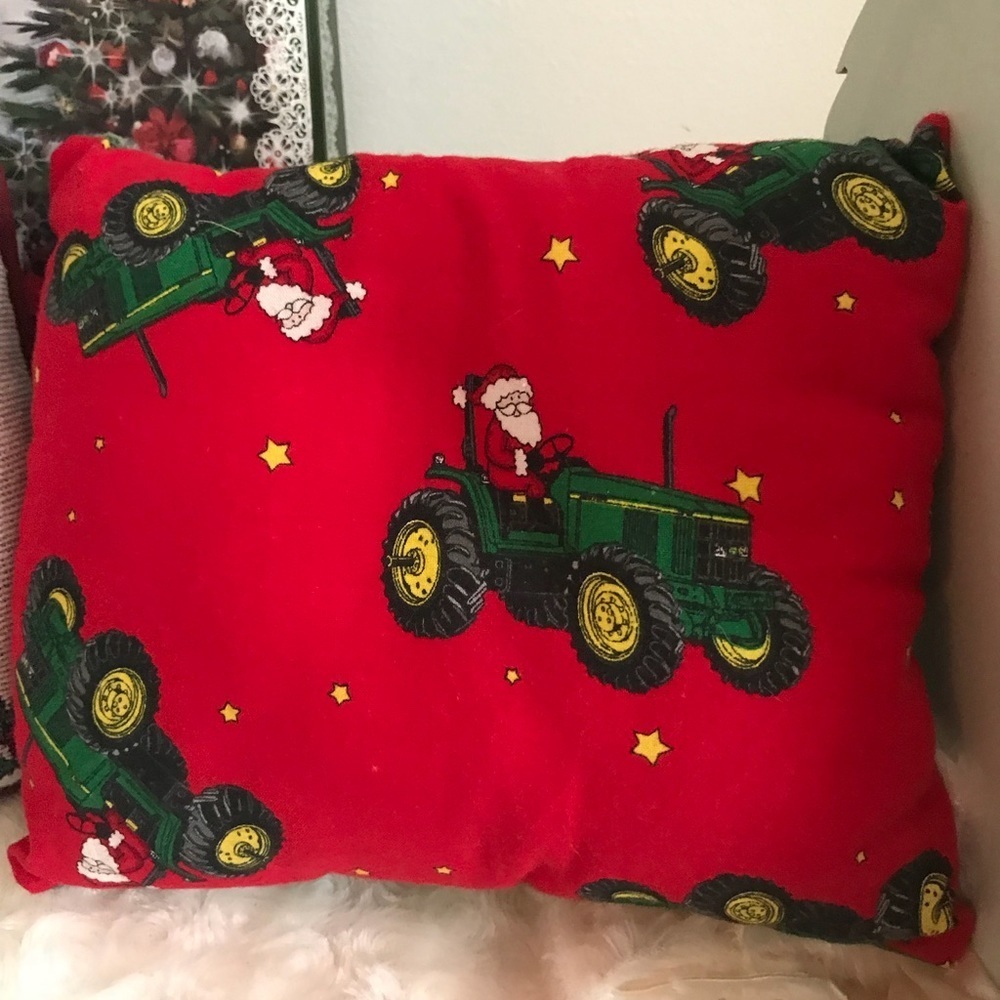 Vintage Christmas John Deere Santa Pillow